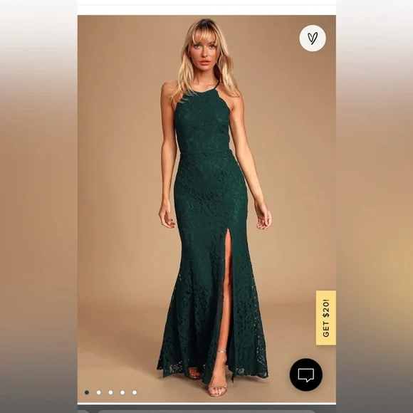 Lulus | Dresses | Emerald Green Floor Length Lace Dress Size Large |  Poshmark